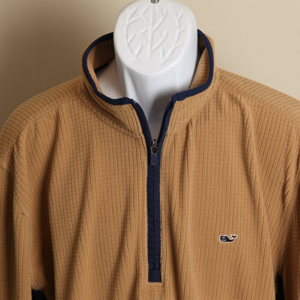 Vineyard Vines Men's tan with blue trim waffle 1/2 zip Jacket pullover XL EUC